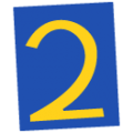 Number 2 icon, yellow on blue