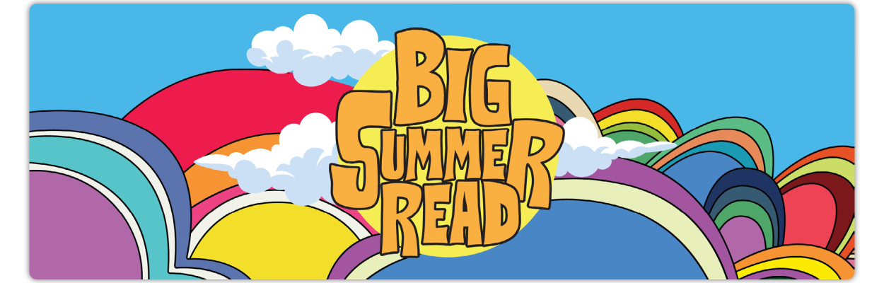 Big_Summer_Read_banner Big Summer Read logo and banner. Vibrant coloured circles against a blue sky.
